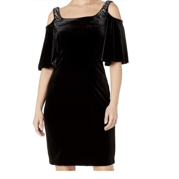 Alex Evenings Women's Short Sexy Cold Shoulder black Velvet Dress - NWT Sz 6 - Picture 1 of 5